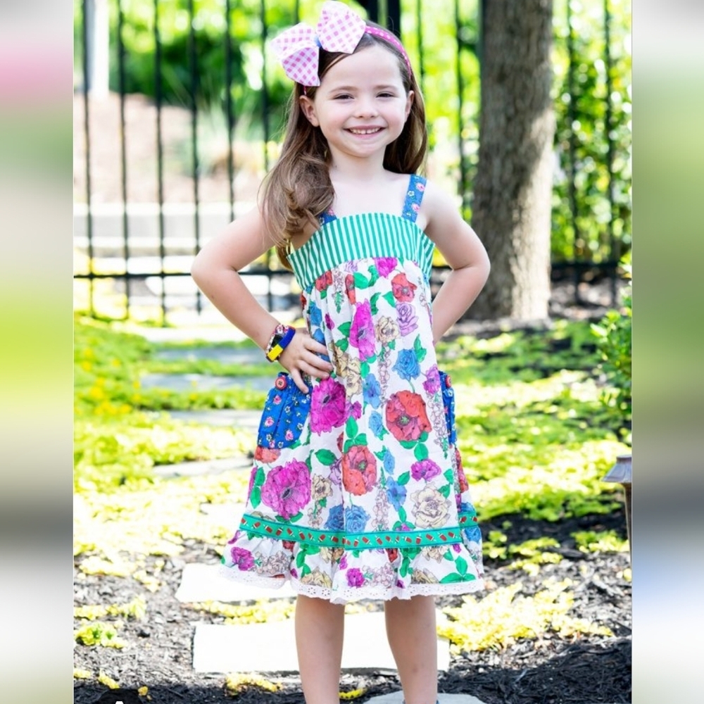 New With Tags Floral Kids Dress with Stripes